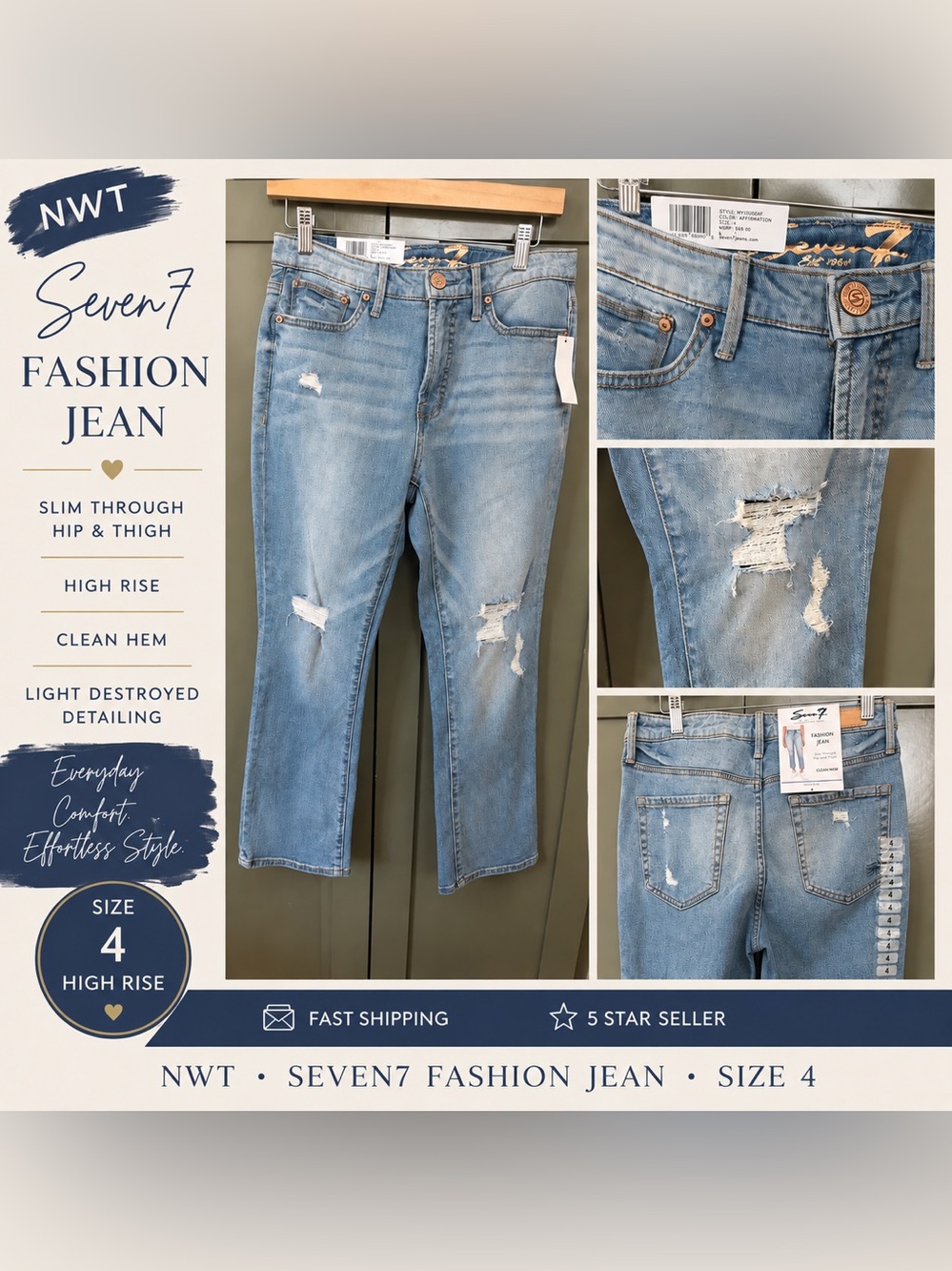 Seven7 Light Blue Distressed Cropped Jeans